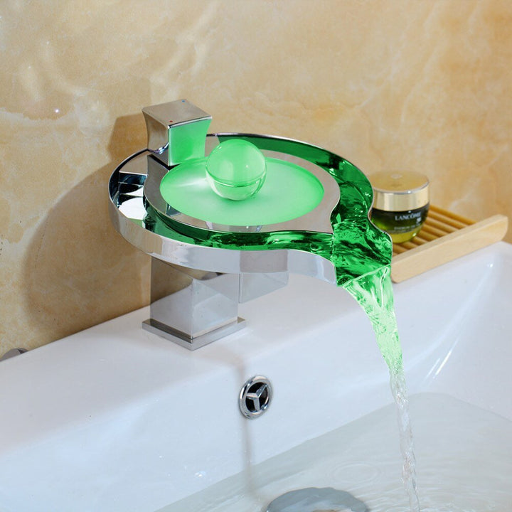 Led Bathroom Faucet Brass Chromed Waterfall Bathroom Basin Faucets 3 Color Change Tap Water Power Basin Led Mixer Faucet