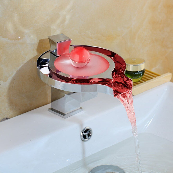 Led Bathroom Faucet Brass Chromed Waterfall Bathroom Basin Faucets 3 Color Change Tap Water Power Basin Led Mixer Faucet