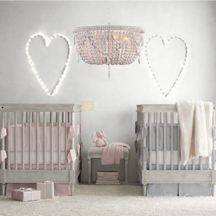 Lighting Retro Chandeliers Wood Bead Chandelier Light Children's Room Bedroom Princess Room Chandelier Home Lighting