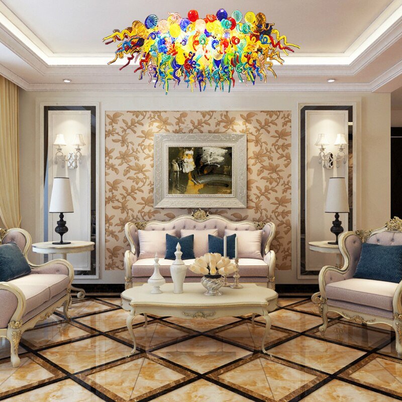 Luxury Art Lamp Murano Multicolor Bubbles LED Blown Glass Ceiling Mounted Chandeliers for Dining Room