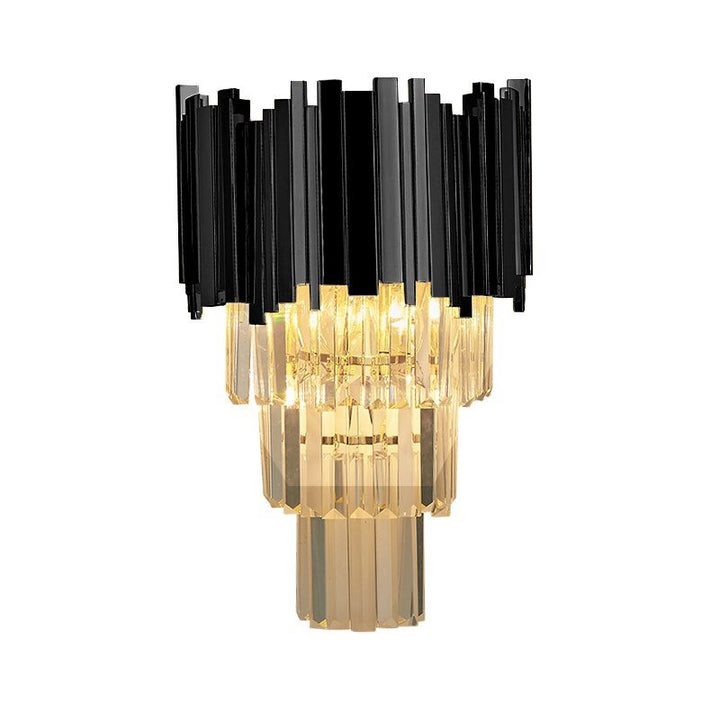 Sophisticated Crystal Wall Sconce in Gold, Chrome, or Black for Living Room, Bedroom, and Hallway Illumination