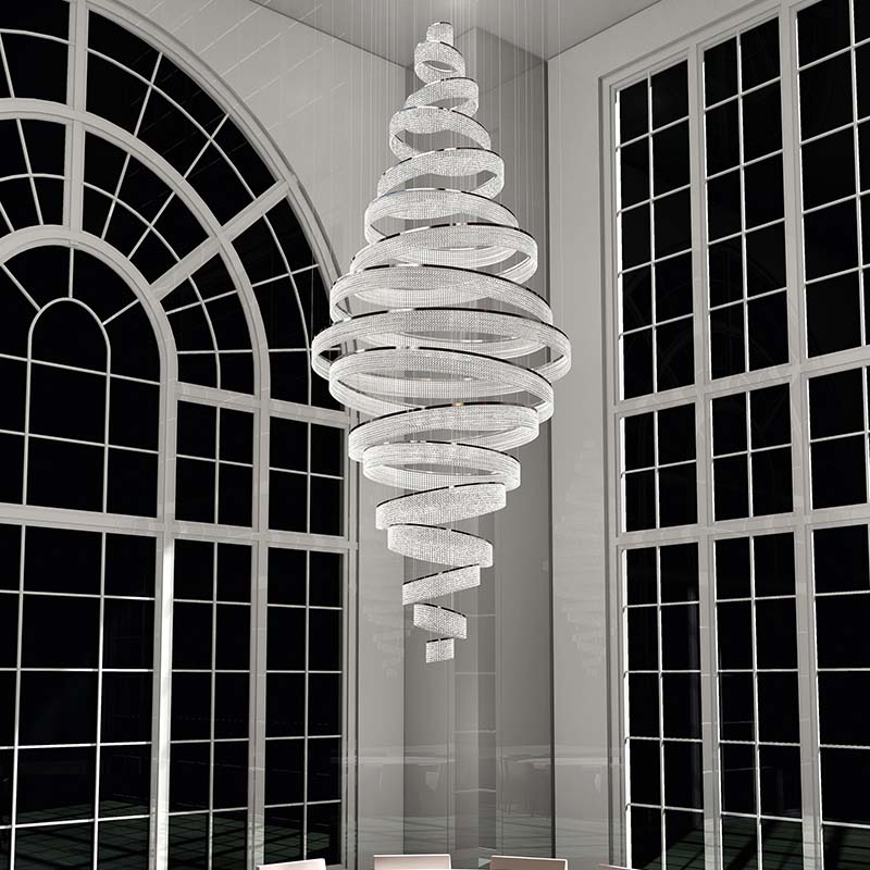 Large Modern Ring Crystal LED Chandelier for Living Room and Lobby Staircases