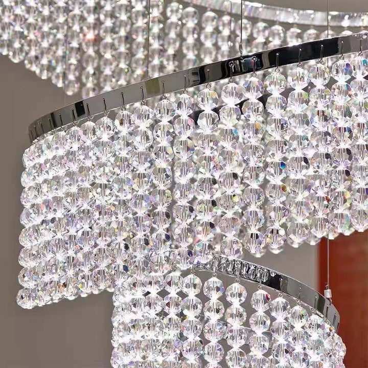 Large Modern Ring Crystal LED Chandelier for Living Room and Lobby Staircases