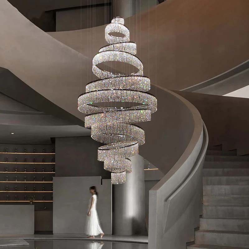 Large Modern Ring Crystal LED Chandelier for Living Room and Lobby Staircases