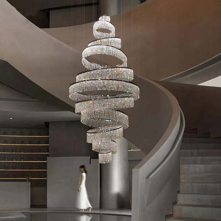 Large Modern Ring Crystal LED Chandelier for Living Room and Lobby Staircases