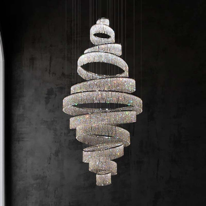 Large Modern Ring Crystal LED Chandelier for Living Room and Lobby Staircases