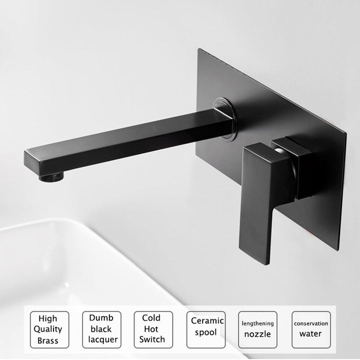 Luxury Matte Black Bathroom Faucet Basin Sink Tap Wall Mounted Square Brass Mixer Tap