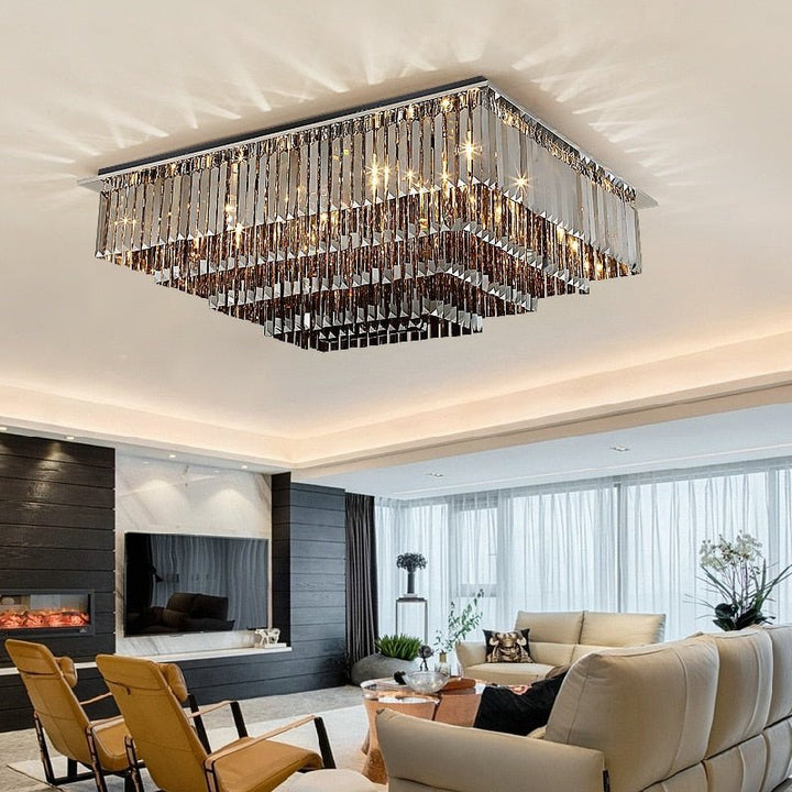 Luxury Modern Black Crystal Ceiling Chandelier Living Room Square Shape