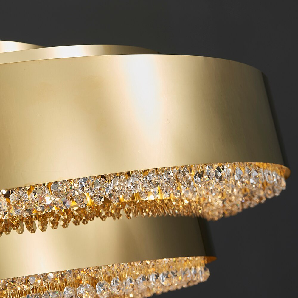 Luxury Modern Gold Crystal Chandelier Kitchen Lamp Dining Room Rectangle Light Fixture Lustre