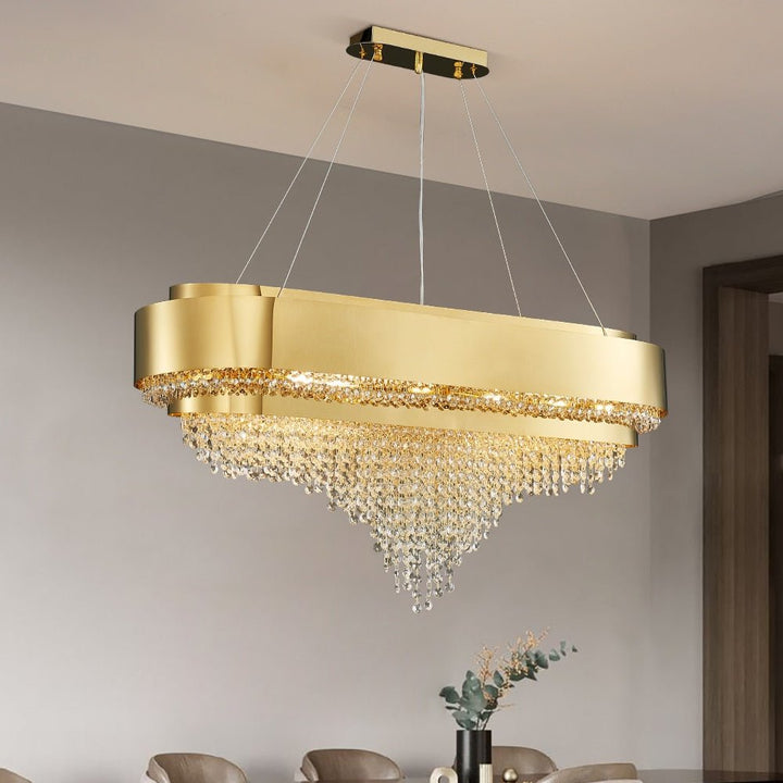 Luxury Modern Gold Crystal Chandelier Kitchen Lamp Dining Room Rectangle Light Fixture Lustre