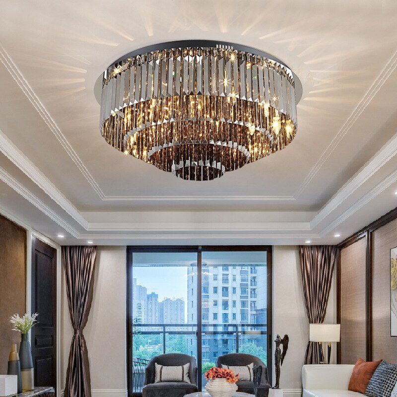 Luxury Modern Round Black Crystal Ceiling Light Chandelier For Living Room