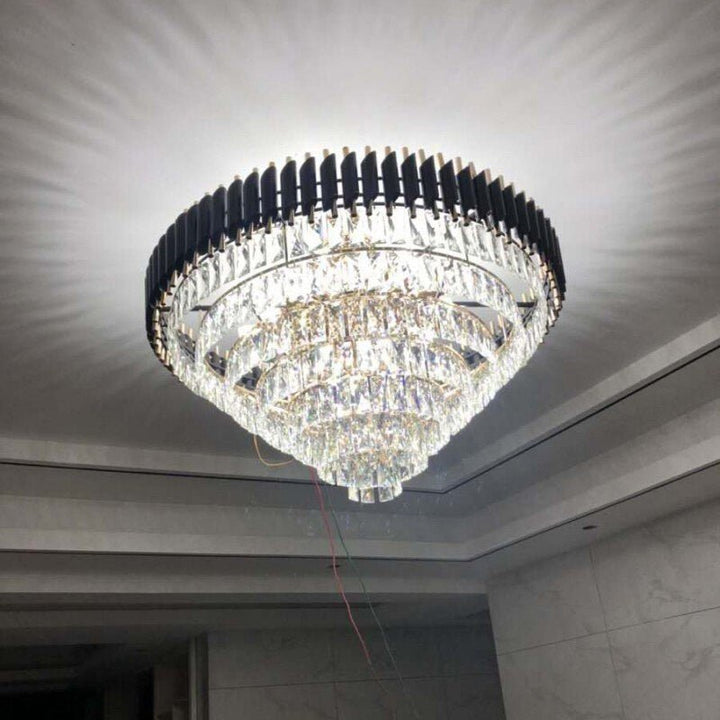 Luxury Round Black Modern Crystal Led Chandelier For Living Room