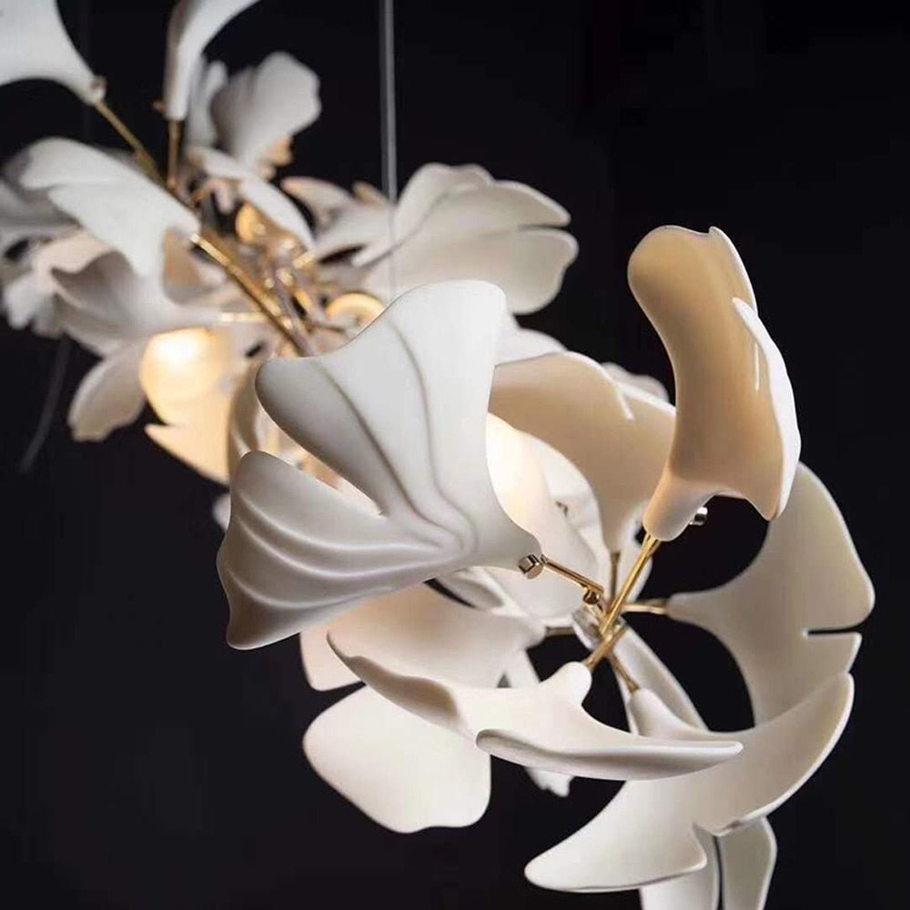 Luxury White Ceramic Flower with Copper Branches Lobby Foyer Chandelier