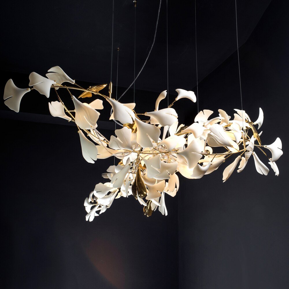 Luxury White Ceramic Flower with Copper Branches Lobby Foyer Chandelier