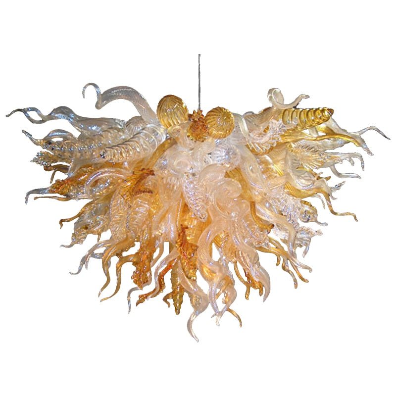 Modern Art Amber Hanging Lamps Hand Blown Glass LED Chandelier