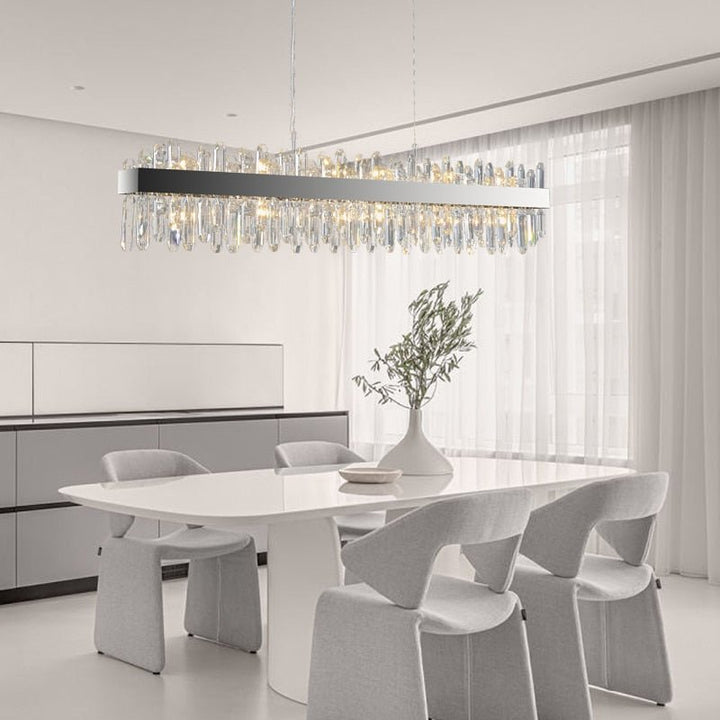 Contemporary Rectangular Crystal Chandelier in Chrome for Kitchen Island and Living Room