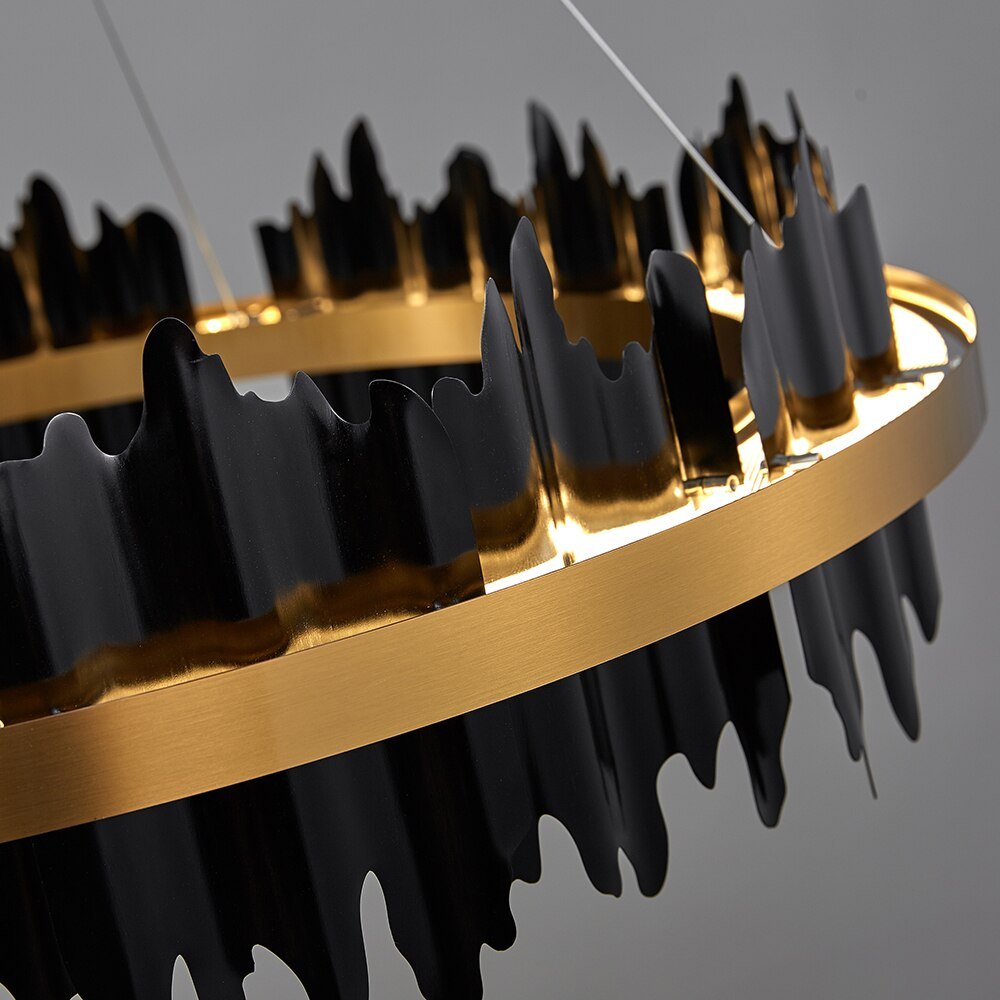 Contemporary Black and Gold Circle LED Chandelier for Living Room, Dinning, Lobby, and Hotel Lighting