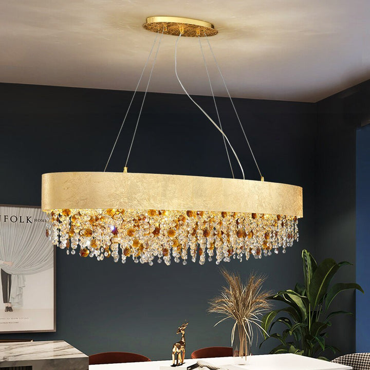 Moderna araña de cristal para el comedor de oro colgando de iluminación LED de la lámpara de lujo Ronda de Decoración para el Hogar