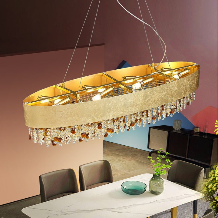 Moderna araña de cristal para el comedor de oro colgando de iluminación LED de la lámpara de lujo Ronda de Decoración para el Hogar