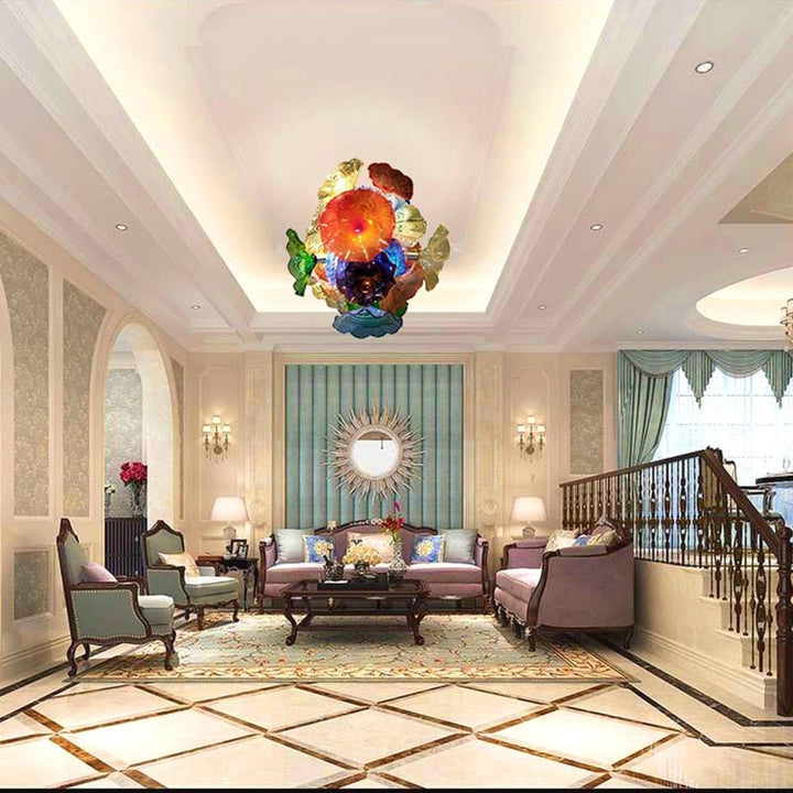 Lámpara moderna de cristal soplado de Murano Arte Luz Flor Placas Lámpara Hogar Salón Decoración