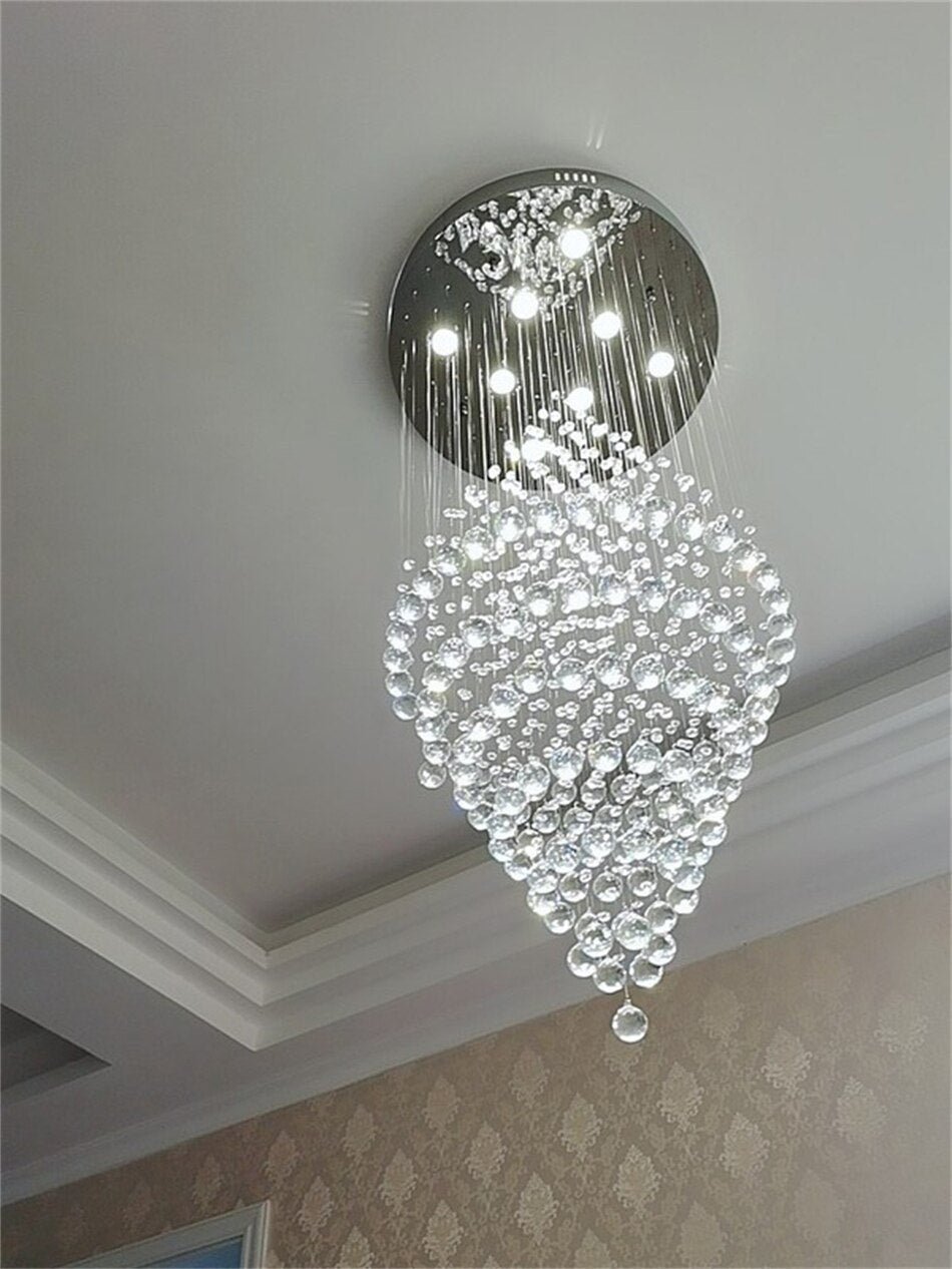 Modern LED Crystal Villa Chandelier Droplight Long Circular Crystal Lighting - ATY Home Decor