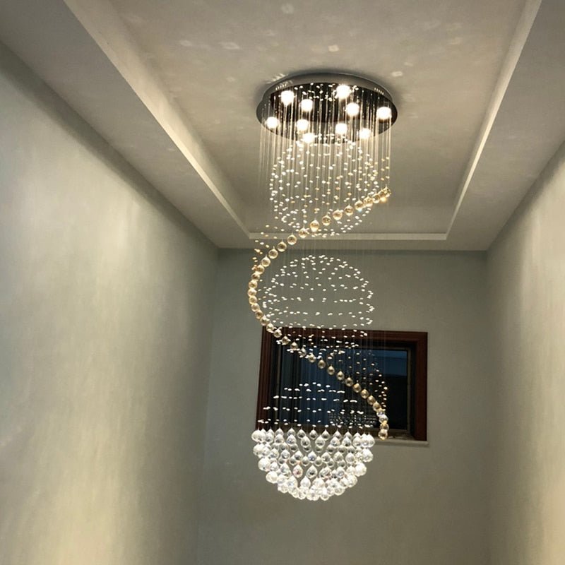 Modern Long LED Spiral Living Crystal Chandeliers Lighting Fixture For Staircase Lamp Hotel Hall - ATY Home Decor