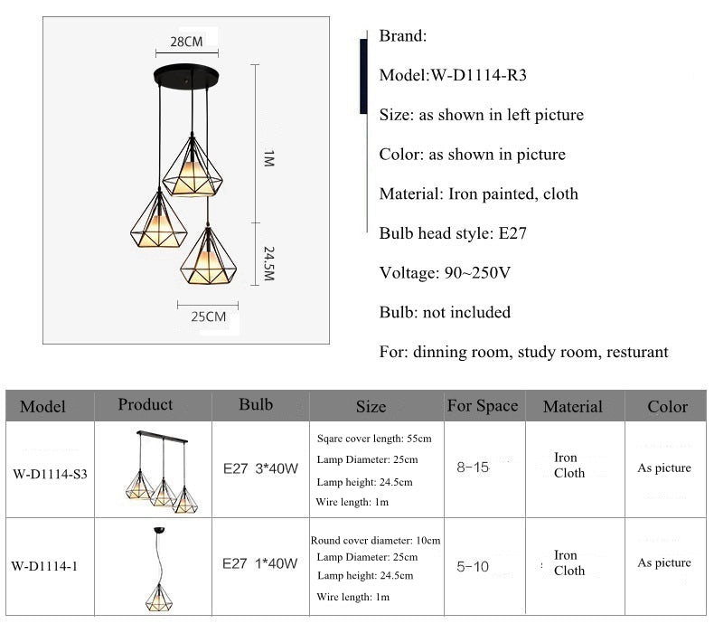 Modern Pendant Lamp Light Iron Frame Pendant Lights for Kitchen Island Dining Room Home Decoration Luminaire