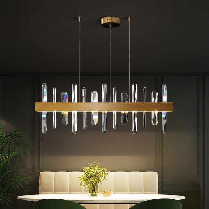 Candelabro moderno rectangular de oro en la sala de estar, comedor, decoración del hogar, luz de cristal, isla de cocina, iluminación interior