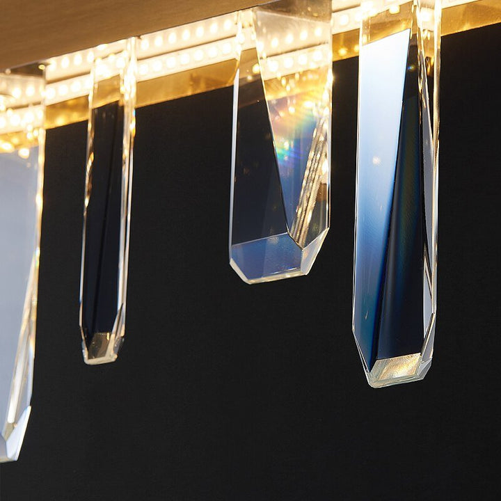Candelabro moderno rectangular de oro en la sala de estar, comedor, decoración del hogar, luz de cristal, isla de cocina, iluminación interior