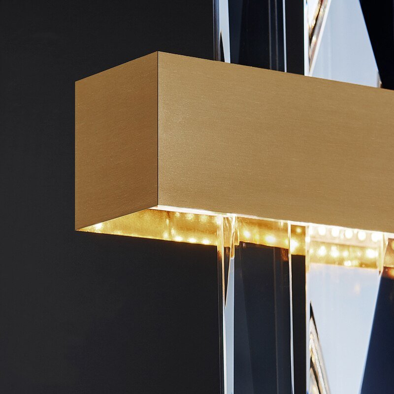 Candelabro moderno rectangular de oro en la sala de estar, comedor, decoración del hogar, luz de cristal, isla de cocina, iluminación interior