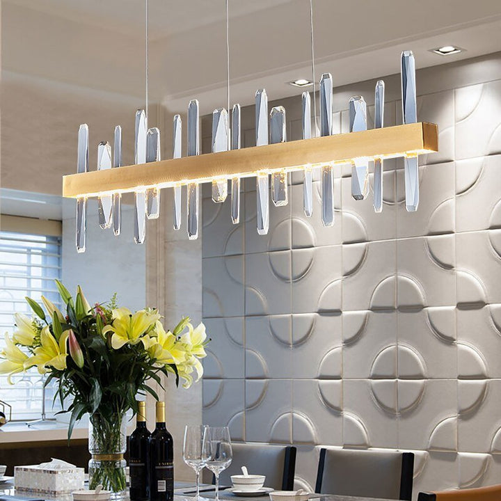 Candelabro moderno rectangular de oro en la sala de estar, comedor, decoración del hogar, luz de cristal, isla de cocina, iluminación interior