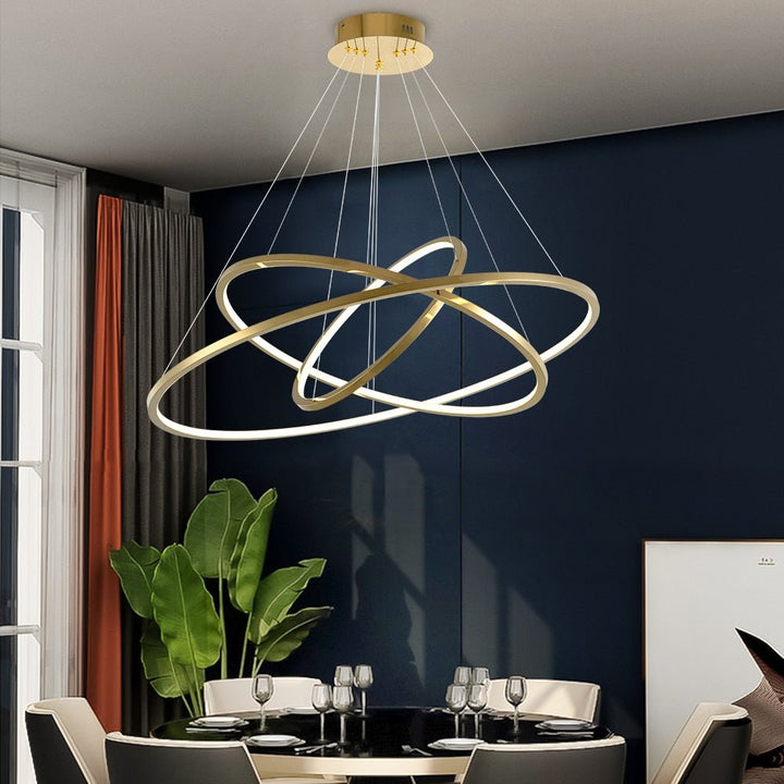 Modern Ring Led Chandelier For Staircase Luxury Living Room Gold Light Fixture Long Villa Hall Lobby - ATY Home Decor