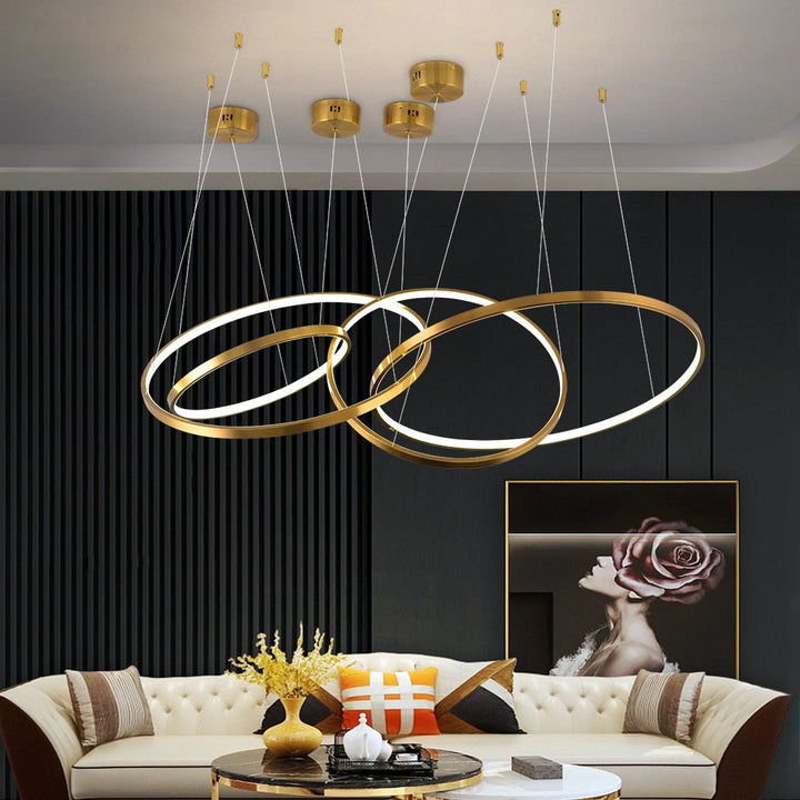 Modern Ring Led Chandelier For Staircase Luxury Living Room Gold Light Fixture Long Villa Hall Lobby - ATY Home Decor