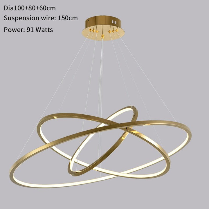 Modern Ring Led Chandelier For Staircase Luxury Living Room Gold Light Fixture Long Villa Hall Lobby - ATY Home Decor