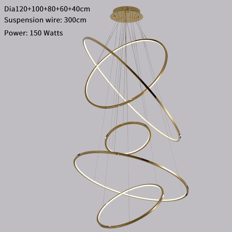 Modern Ring Led Chandelier For Staircase Luxury Living Room Gold Light Fixture Long Villa Hall Lobby - ATY Home Decor