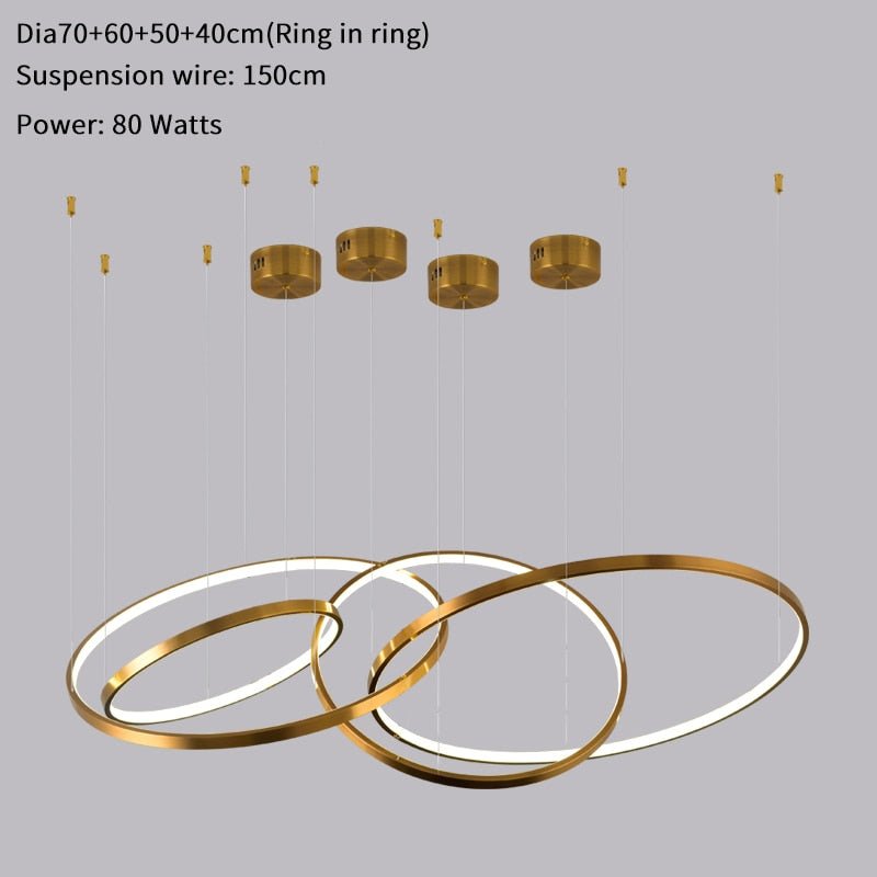 Modern Ring Led Chandelier For Staircase Luxury Living Room Gold Light Fixture Long Villa Hall Lobby - ATY Home Decor