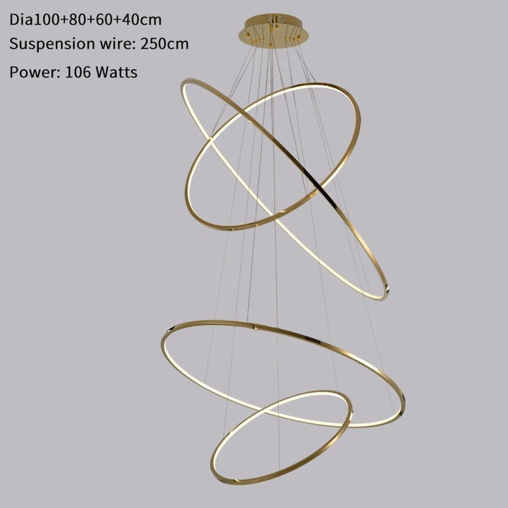 Modern Ring Led Chandelier For Staircase Luxury Living Room Gold Light Fixture Long Villa Hall Lobby - ATY Home Decor