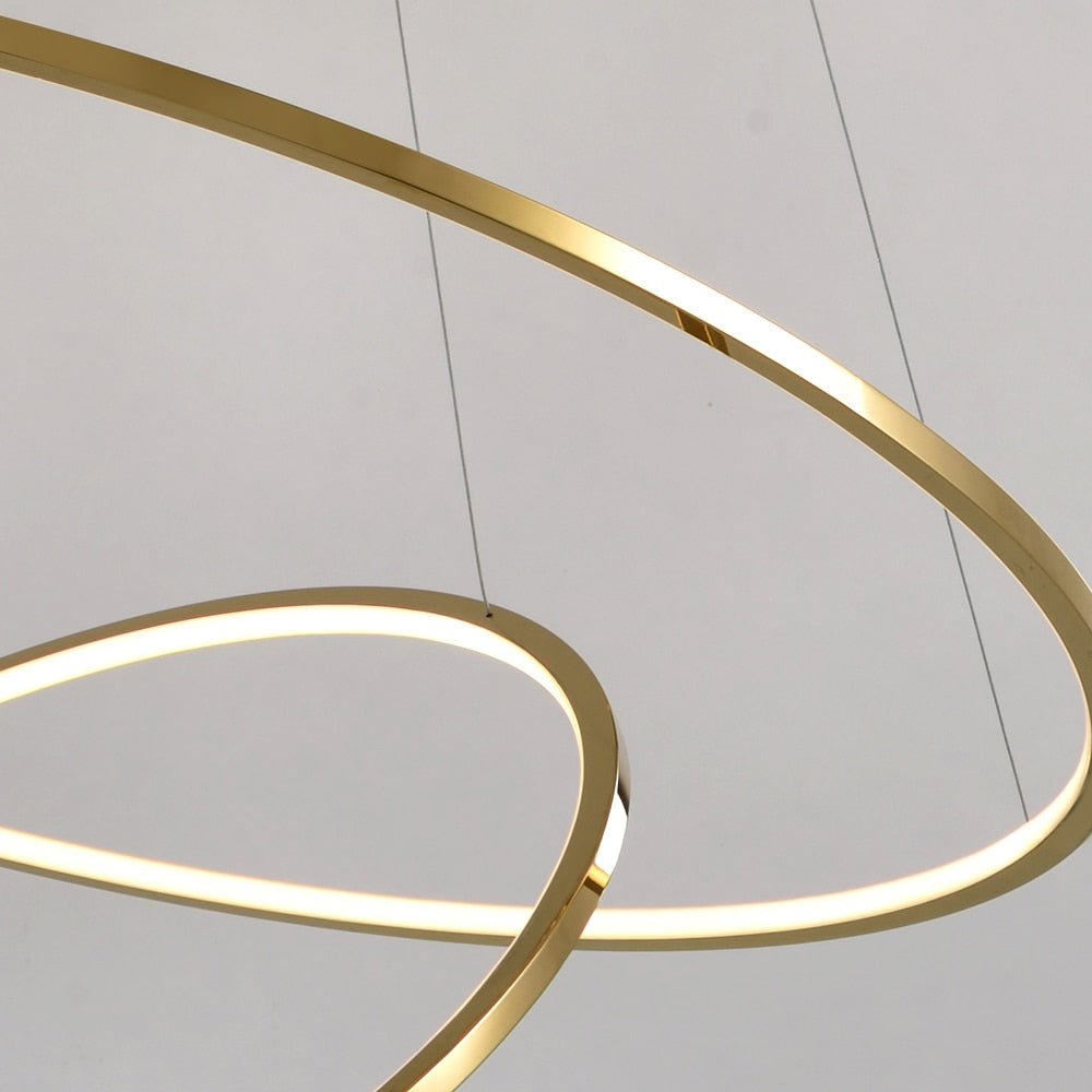 Modern Ring Led Chandelier For Staircase Luxury Living Room Gold Light Fixture Long Villa Hall Lobby - ATY Home Decor