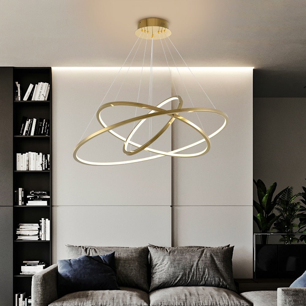 Modern Ring Led Chandelier For Staircase Luxury Living Room Gold Light Fixture Long Villa Hall Lobby - ATY Home Decor