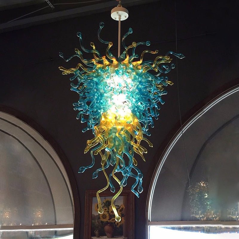 Modern Tiffany Blue Handblown Glass Chandeliers Art Deco Colored Glass