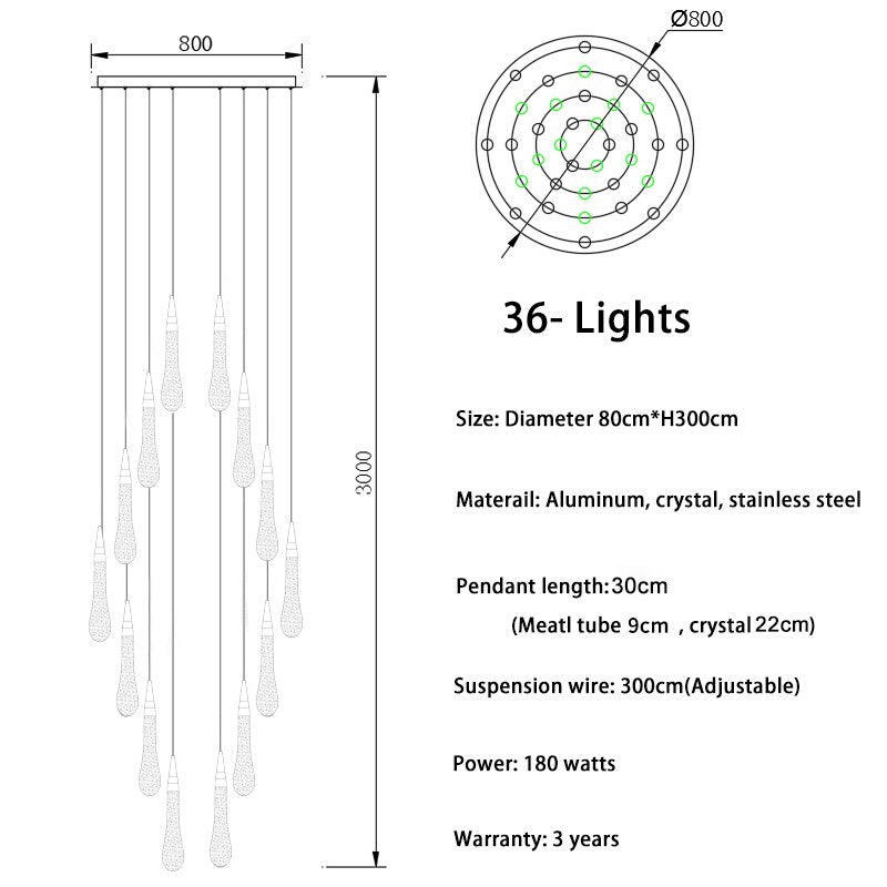 Modern Water Drop Led Crystal Chandelier For Staircase Living Room