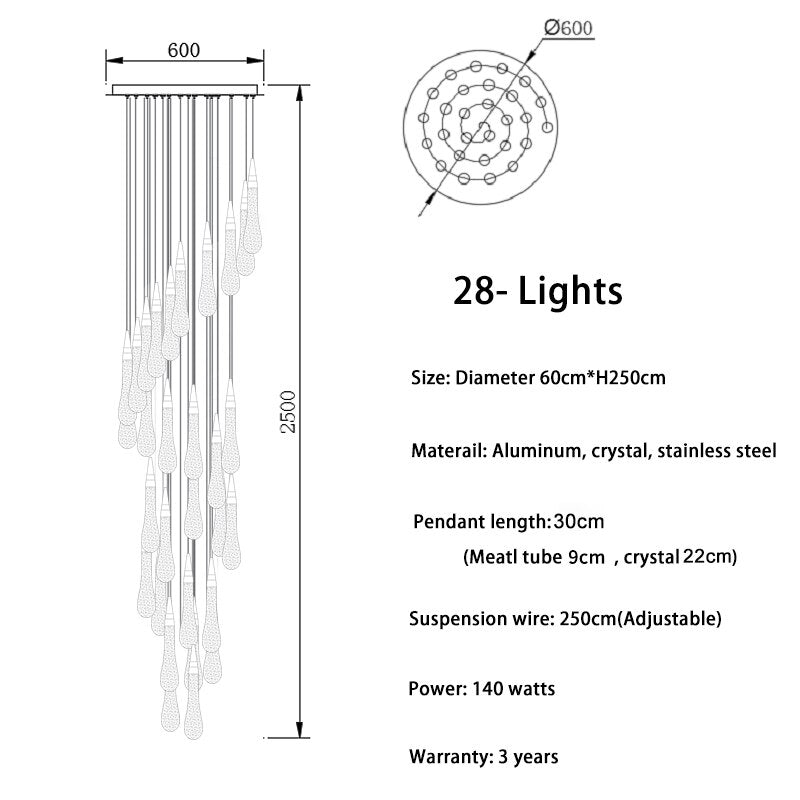 Modern Water Drop Led Crystal Chandelier For Staircase Living Room