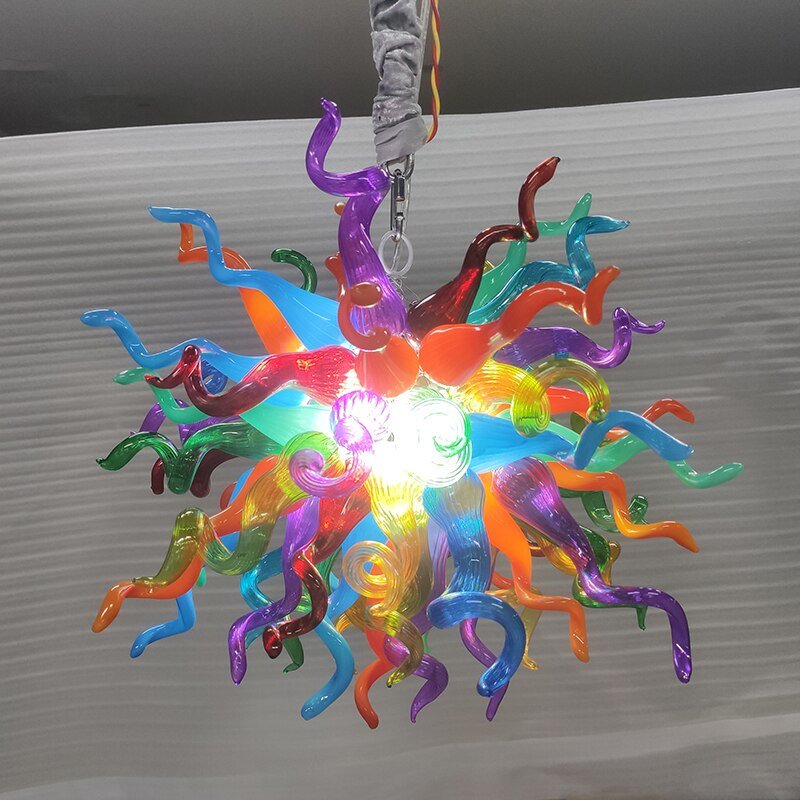 New Art Glass Chandeliers For Dining Room Creative Bright Colored Hand Blown Glass