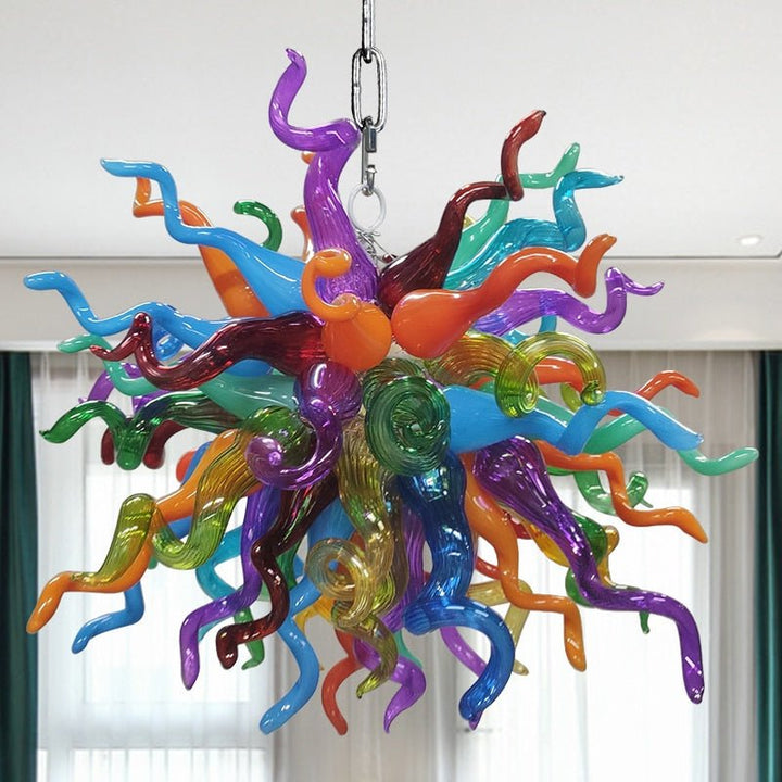 New Art Glass Chandeliers For Dining Room Creative Bright Colored Hand Blown Glass