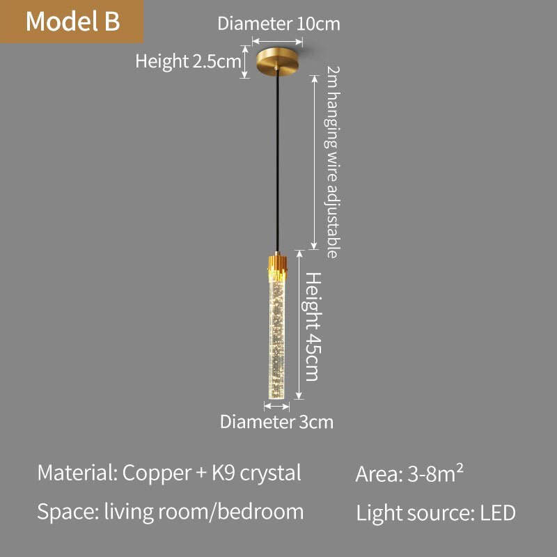 Nordic all-copper Light Luxury Post-modern Crystal Chandelier Model Room Dining Room Bedroom Bed Bar Creative Pendant light