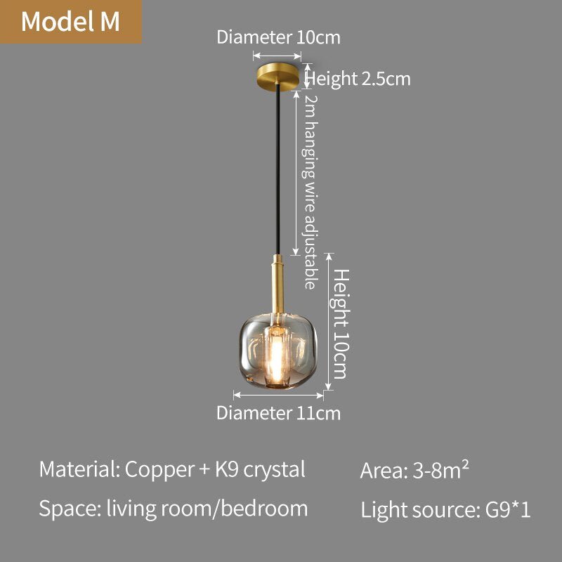 Nordic all-copper Light Luxury Post-modern Crystal Chandelier Model Room Dining Room Bedroom Bed Bar Creative Pendant light