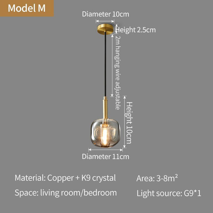 Nordic all-copper Light Luxury Post-modern Crystal Chandelier Model Room Dining Room Bedroom Bed Bar Creative Pendant light