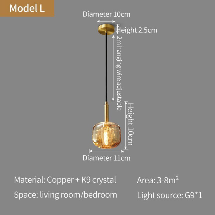 Nordic all-copper Light Luxury Post-modern Crystal Chandelier Model Room Dining Room Bedroom Bed Bar Creative Pendant light