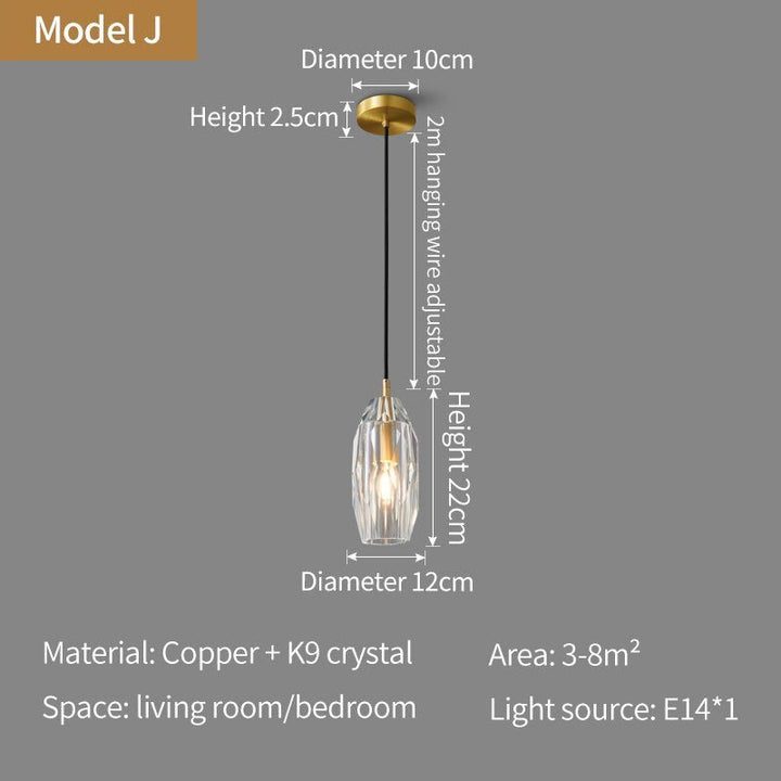 Nordic all-copper Light Luxury Post-modern Crystal Chandelier Model Room Dining Room Bedroom Bed Bar Creative Pendant light