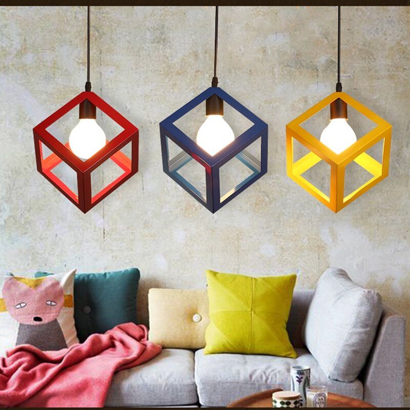 Pendant Lights Lamp, Modern Colorful Frame LED Kitchen Light Lamp Shade For Kitchen Island Luminair Restaurant Decoration